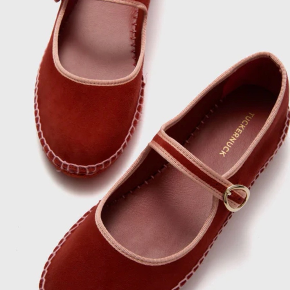 Tuckernuck Rust Suede Mary Jane Espadrilles with Blush Trim